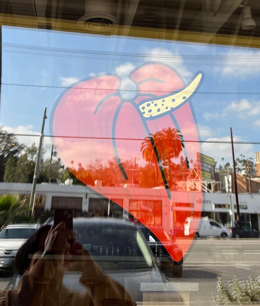 24k gold leaf &amp; enamel painted in reverse on glass, for The Ruby Fruit (Silverlake, Los Angeles)