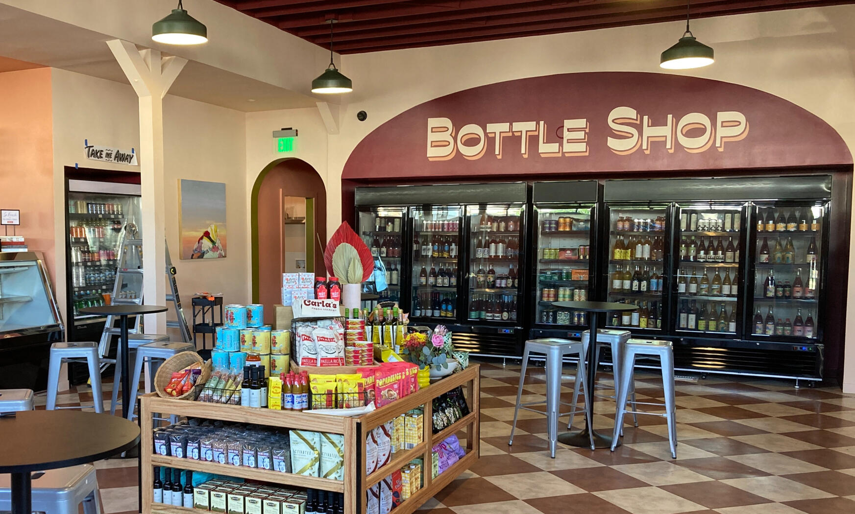 Bottle Shop sign &amp; arch, painted in water-based enamel @ Carla&#39;s Fresh Market (Highland Park, Los Angeles)